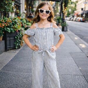 For All Mankind Striped Jumpsuit | Off Shoulder Tie Waist Wide Leg Romper
